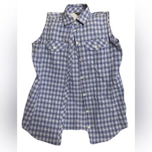 Eddie Bauer Travex Women's XS Sleeveless Shirt Blue Plaid Button Down Hiking